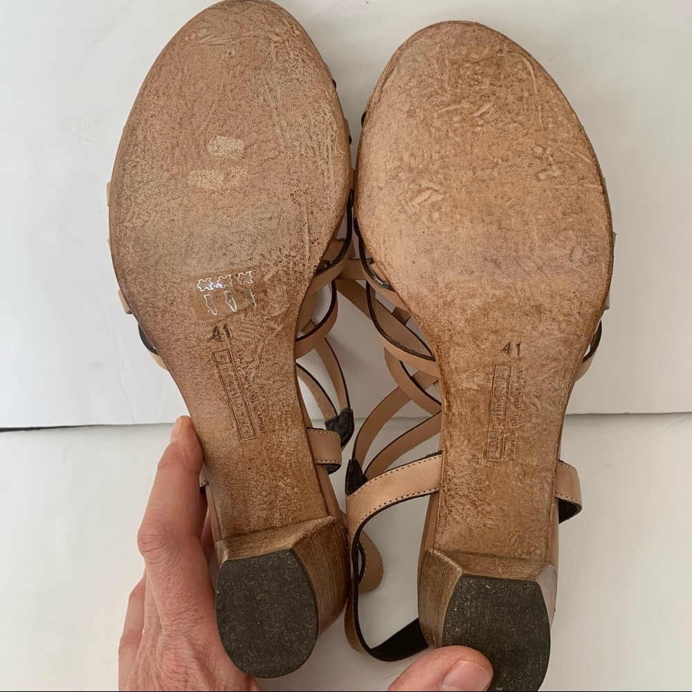 New ALBERTO FERMANI Strappy Block Heel Sandals Leather Tan Made In Italy - Picture 12 of 16